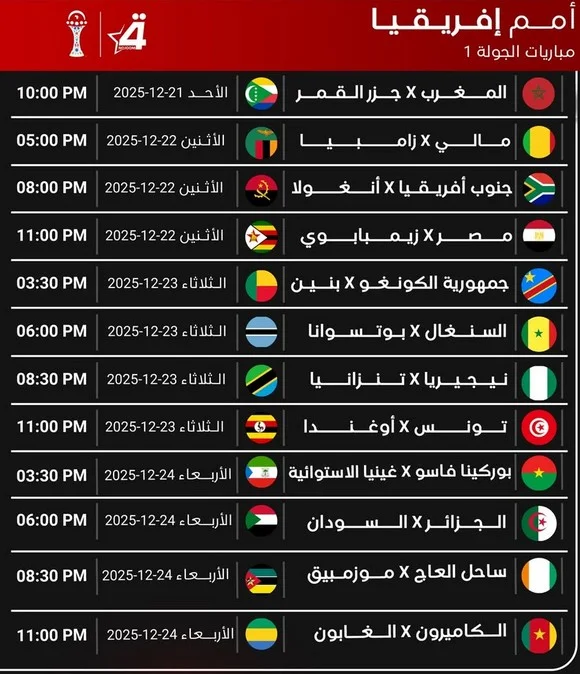 جدول مباريات الجولة الأولى _ كأس افريقيا 2025.webp